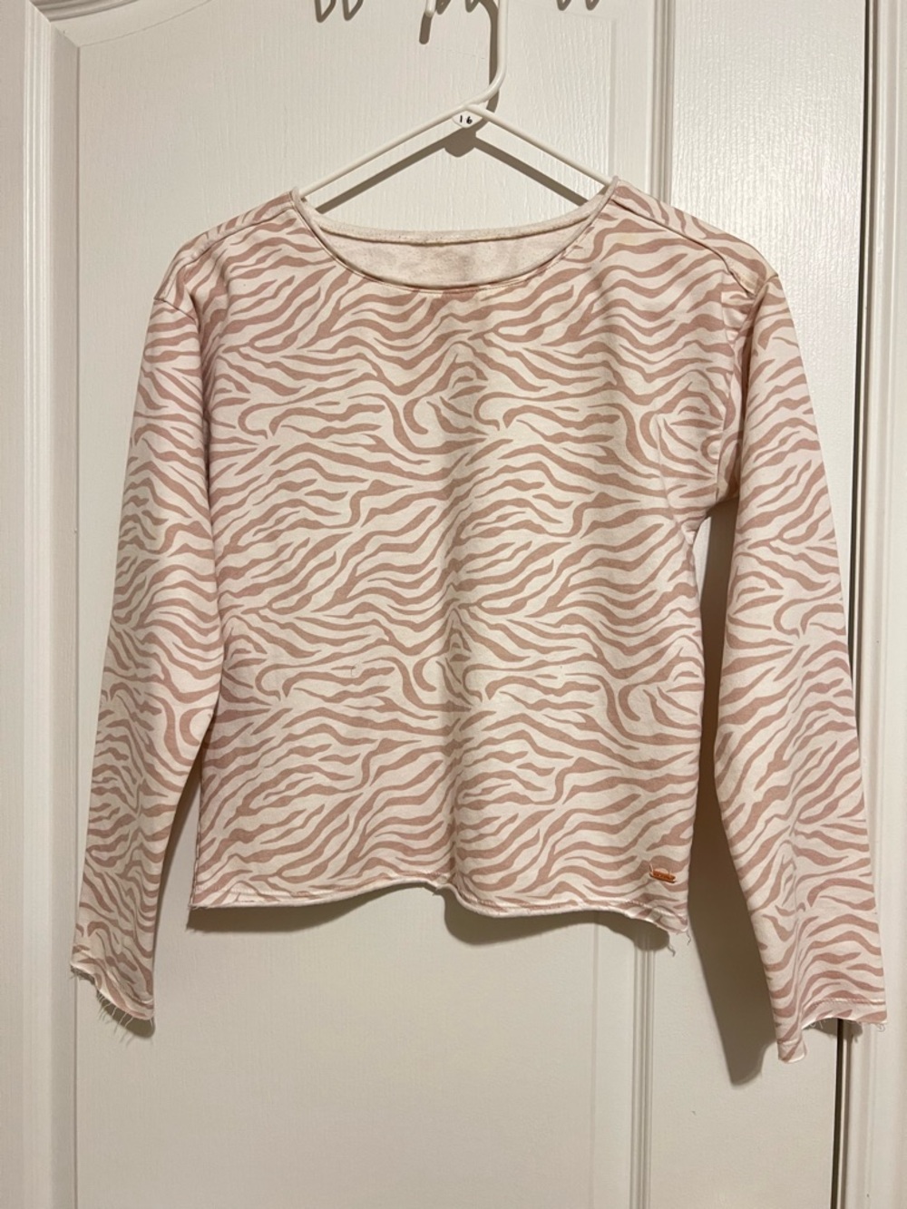 Zebra Print Long Sleeve Top in Blush and Cream